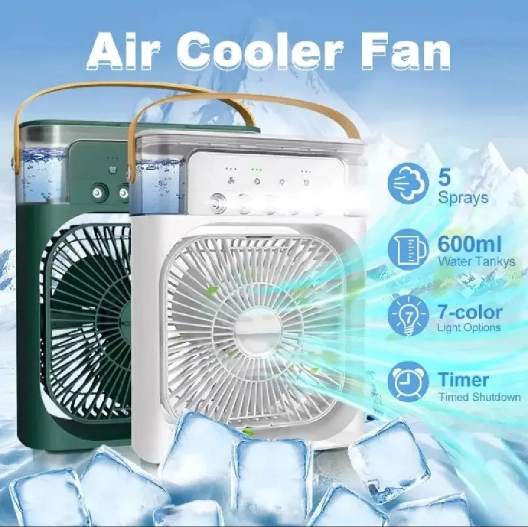 Portable Air Cooler Fan with Mist Spray | 600ml Water Tank & 7 LED Lights