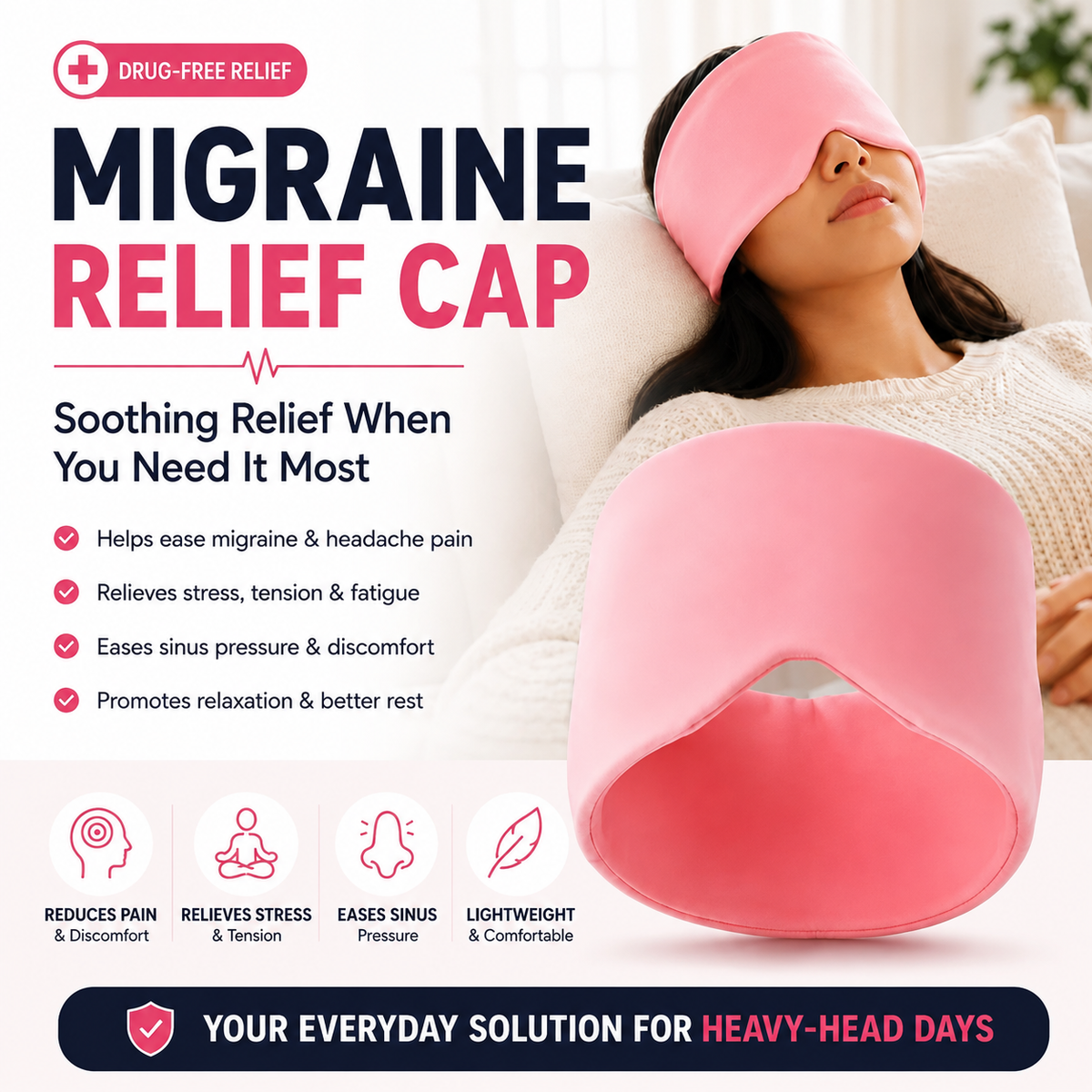 🧊 Cooling Therapy Cap 360° Cooling Compression for Head & Eye Comfort