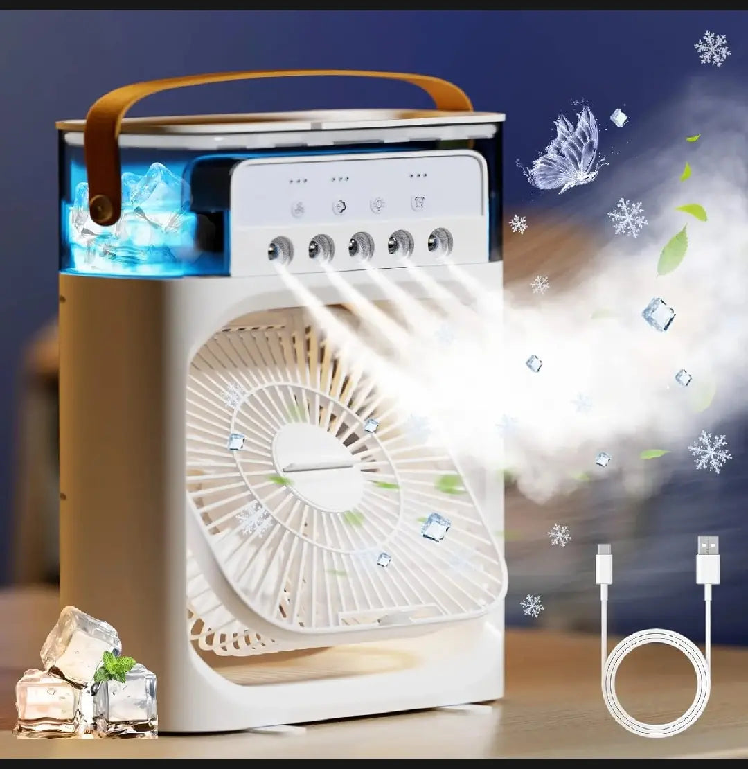 Portable Air Cooler Fan with Mist Spray | 600ml Water Tank & 7 LED Lights
