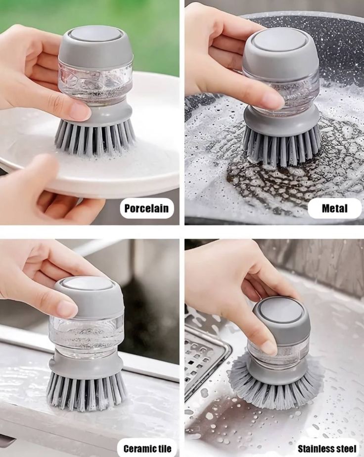 Cleaning Pot Brush with Soap Dispenser | Kitchen Scrubber