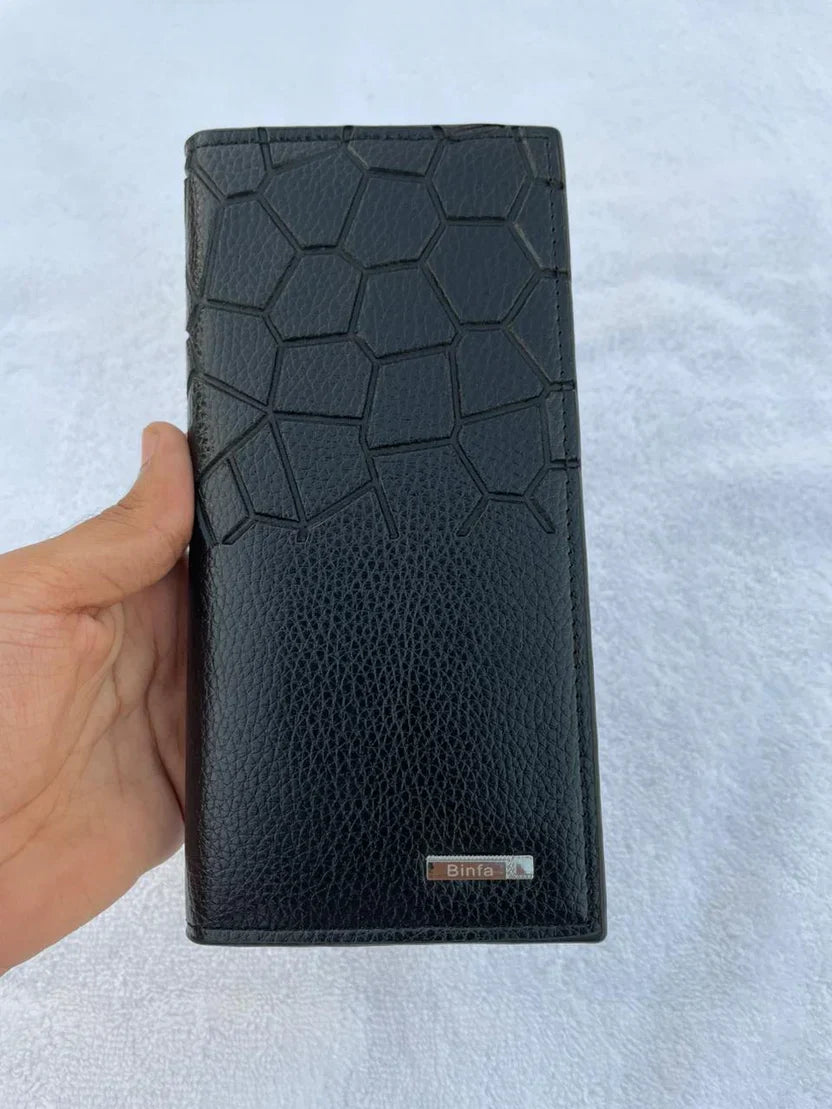 Premium Geometric Leather Long Wallet – Slim, Elegant