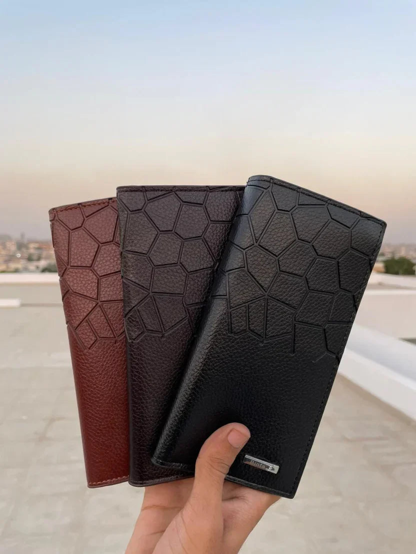 Premium Geometric Leather Long Wallet – Slim, Elegant
